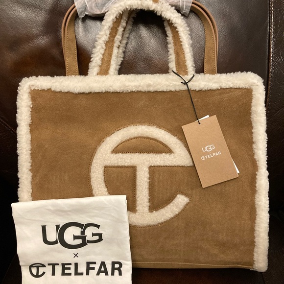 TELFAR x UGG Medium Chestnut-Coloured Suede and Sheepskin Shopping Bag - Picture 2 of 5